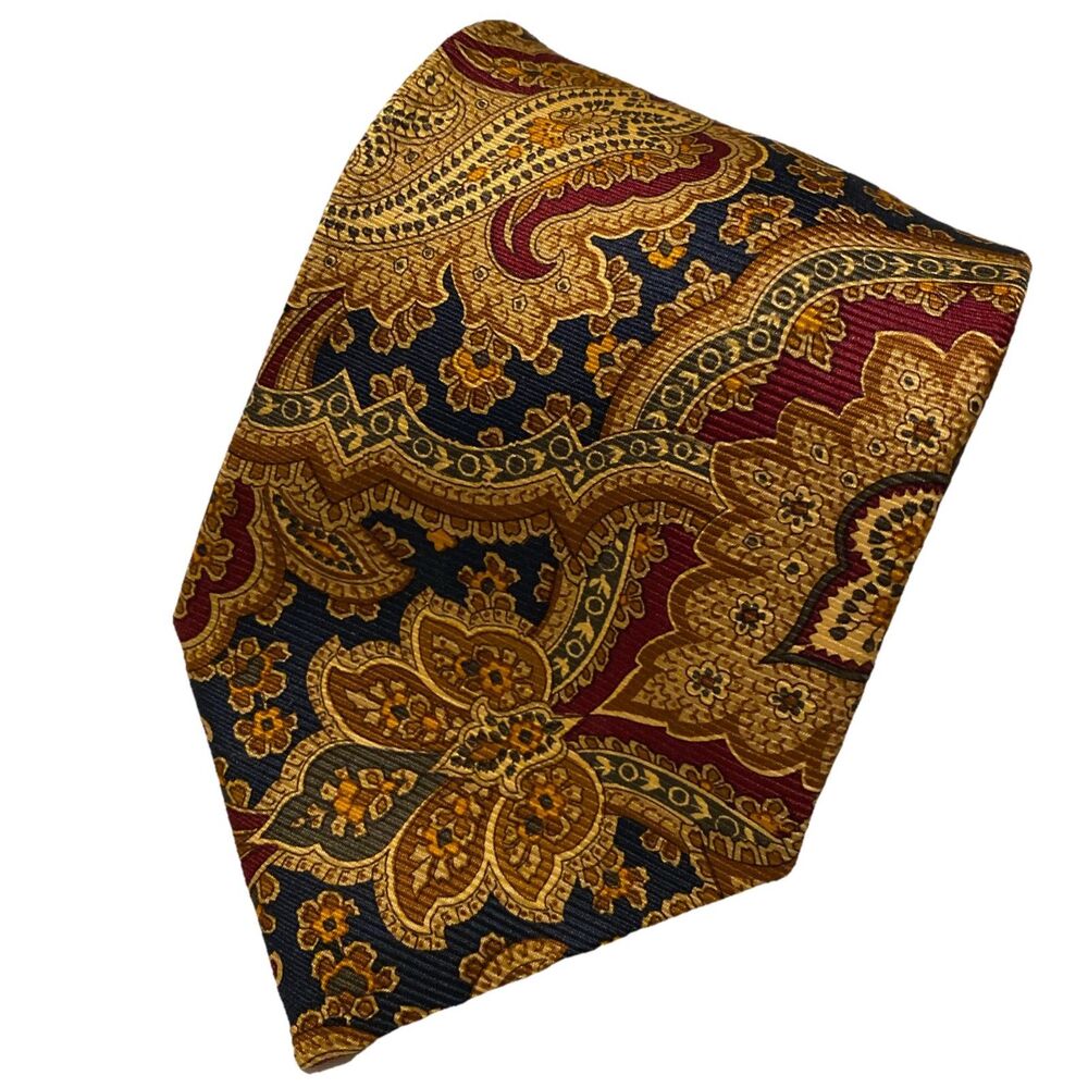 JOS A BANK Signature Collection 100% silk tie Paisley Gold Blue Burgundy  Italy